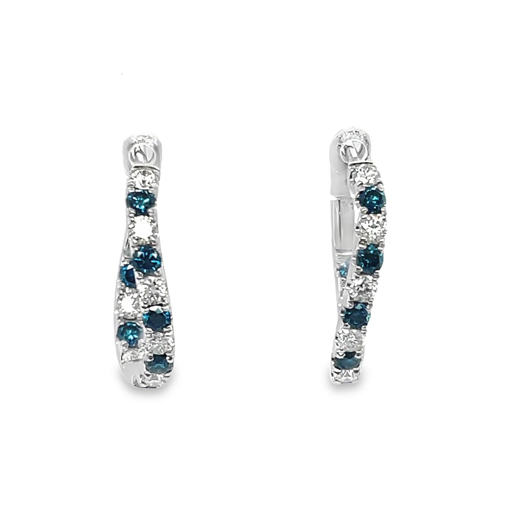 14KW Blue Diamond Hoop Earrings