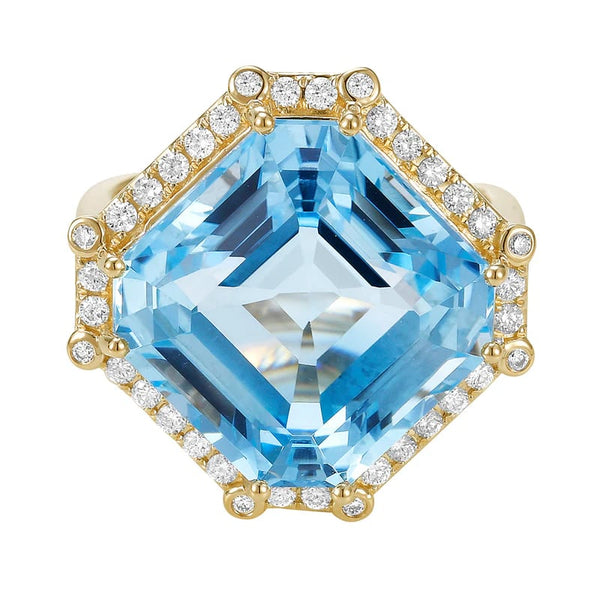 14KY Elegant SKy Blue Topaz Diamond Ring