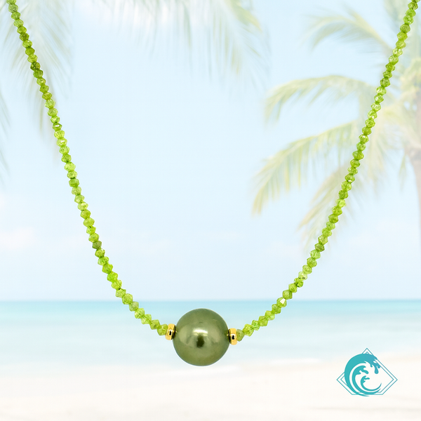 14KY Natural Parrot Green Diamond Beaded Floater Necklace