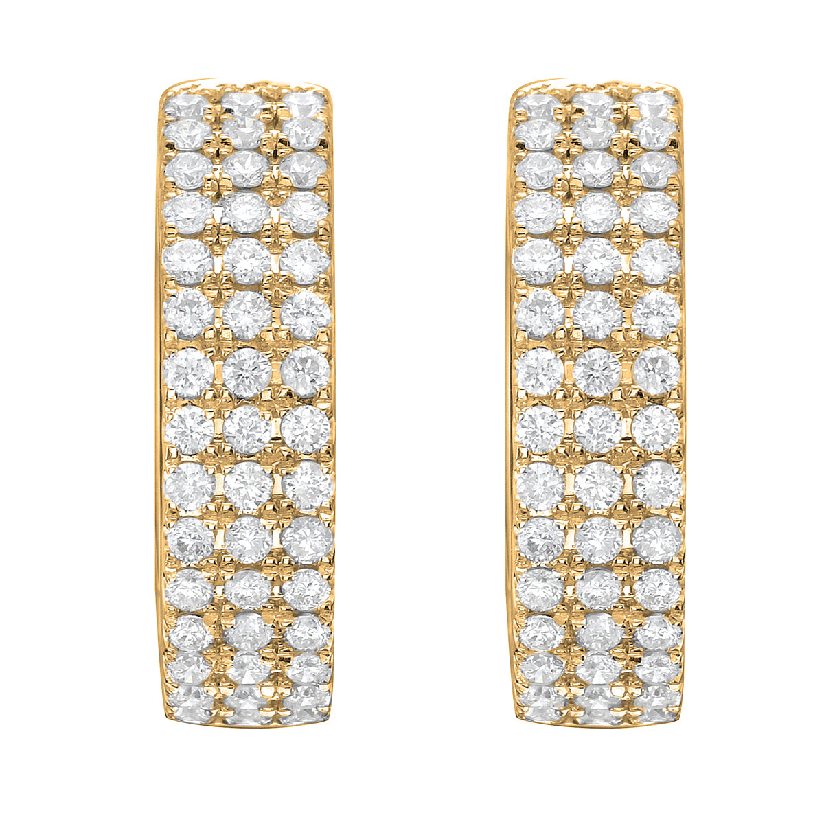 18KY Triple Row Diamond Huggie Hoops