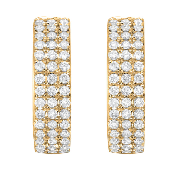 18KY Triple Row Diamond Huggie Hoops