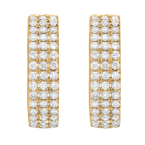 18KY Triple Row Diamond Huggie Hoops