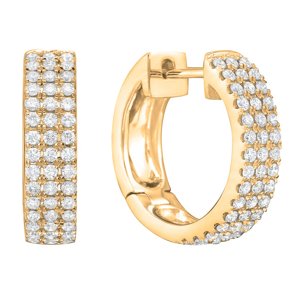 18KY Triple Row Diamond Huggie Hoops