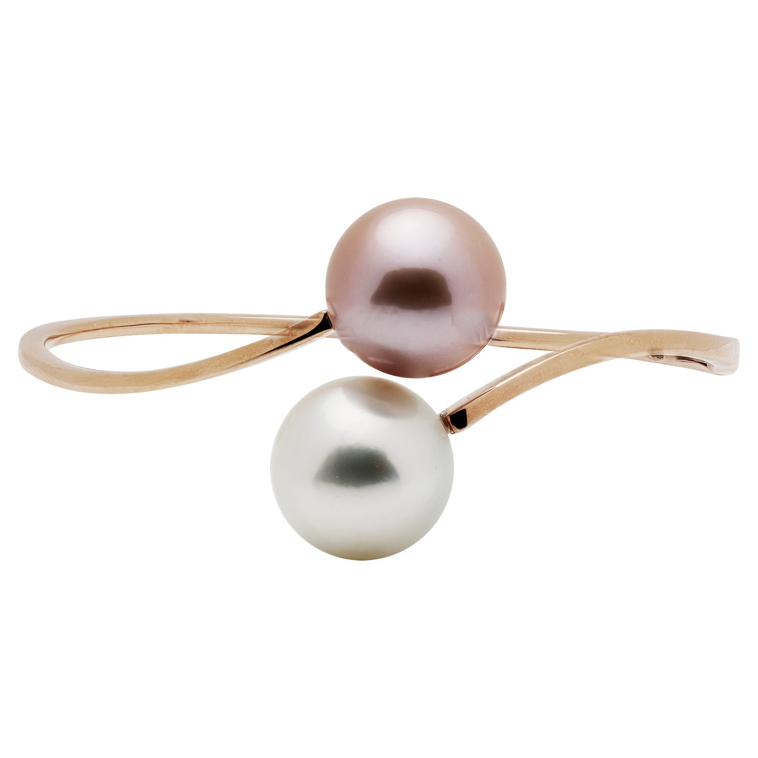 14K Rose Gold Pink & White Pearl Hinge Bangle