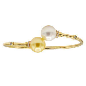 18KY South Sea White & Golden Pearl Cuff Bracelet