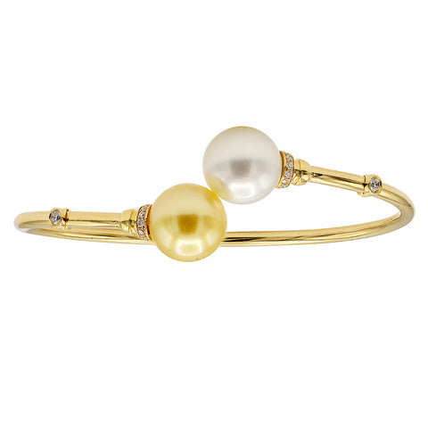 18KY South Sea White & Golden Pearl Cuff Bracelet