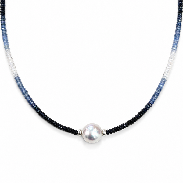 Sterling Blue Sapphire Ombré South Sea Pearl Necklace