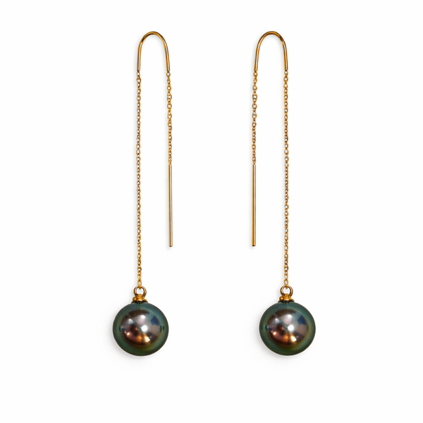14KY Tahitian Peacock Pearl Threader Earrings