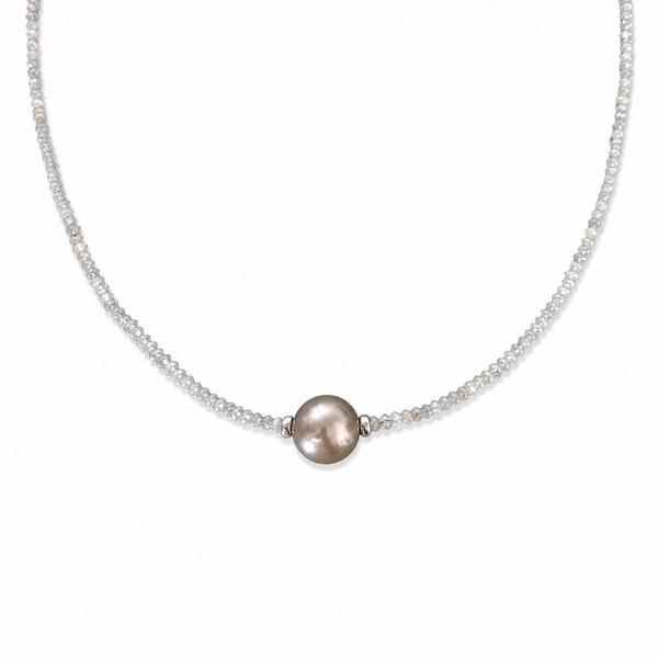 14KW Grey Diamond & Tahitian Pearl Necklace