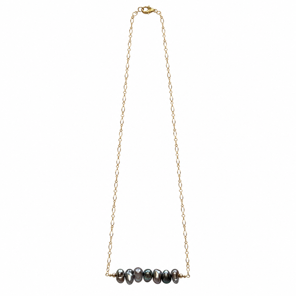 14K Gold Filled Tahitian Keshi Pearl Bar Necklace