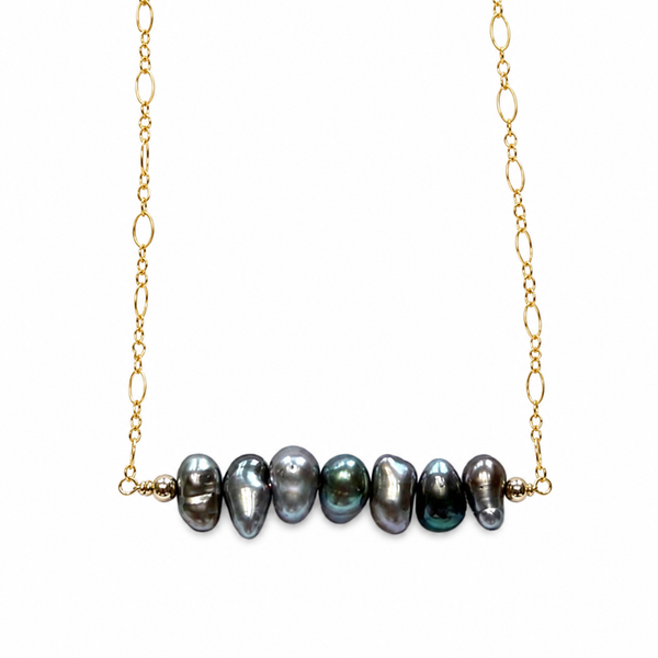 14K Gold Filled Tahitian Keshi Pearl Bar Necklace