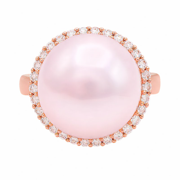 18K Rose Gold Pink Pearl Pikini Halo Ring