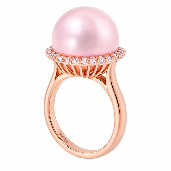18K Rose Gold Pink Pearl Pikini Halo Ring