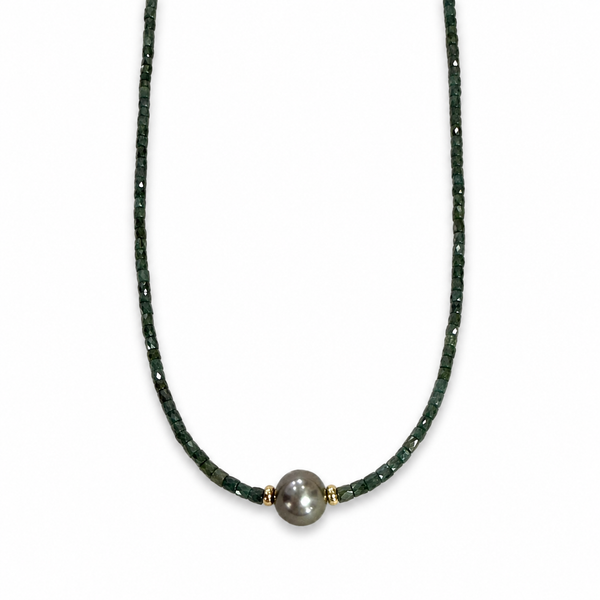 14KY Green Diamond & Tahitian Pearl Beaded Necklace