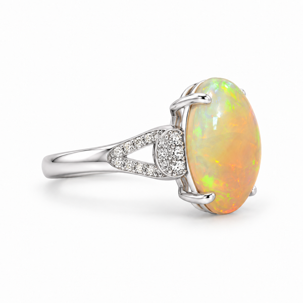 14K White Gold Ethiopian Opal and Diamond Moana Ring