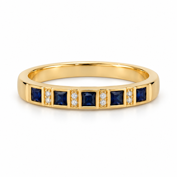 14K Yellow Gold Princess Cut Sapphire and Diamond Hina Ring