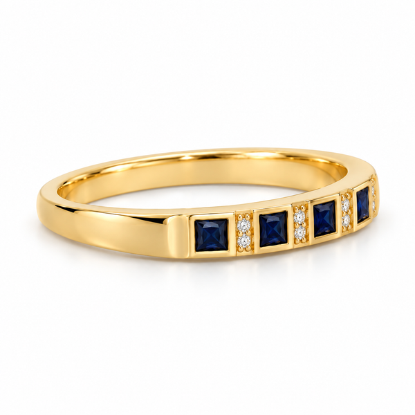 14K Yellow Gold Princess Cut Sapphire and Diamond Hina Ring