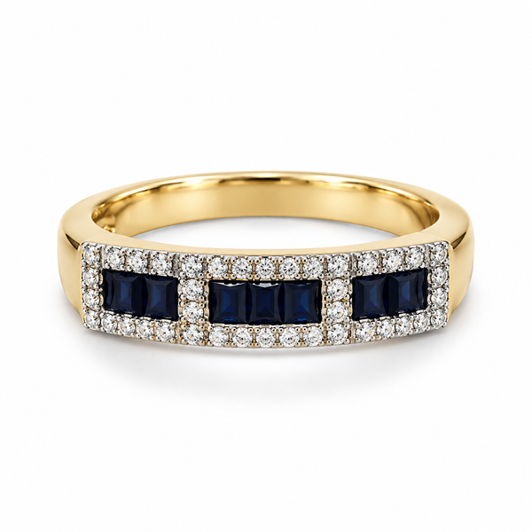 14K Yellow Gold Sapphire and Diamond Lehua Ring