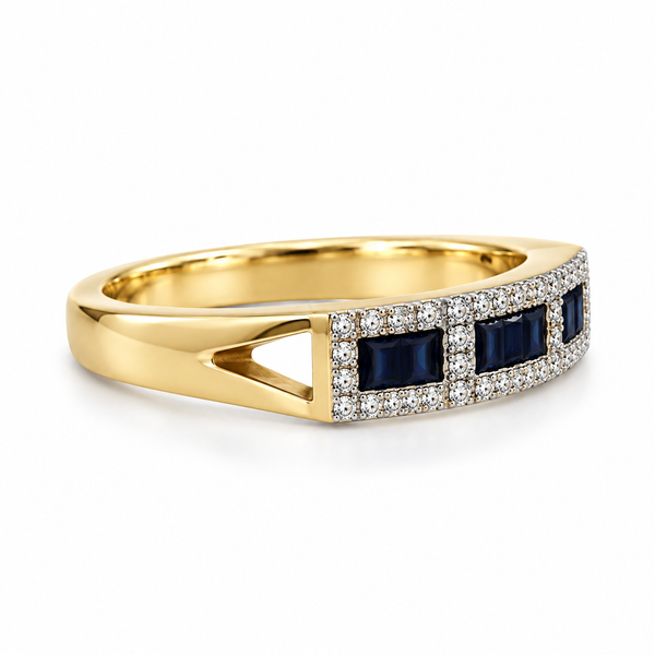 14K Yellow Gold Sapphire and Diamond Lehua Ring