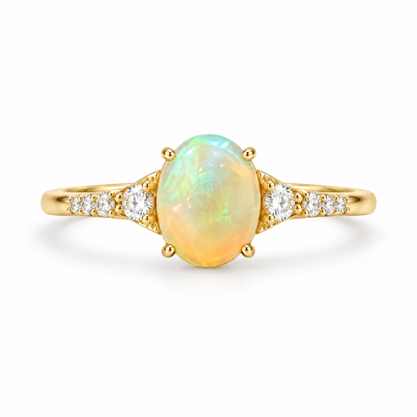 14K Yellow Gold Ethiopian Opal and Diamond Makani Ring