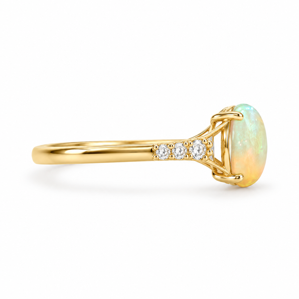 14K Yellow Gold Ethiopian Opal and Diamond Makani Ring