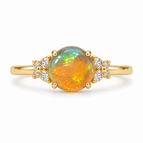 14K Yellow Gold Ethiopian Opal and Diamond Kai Ring
