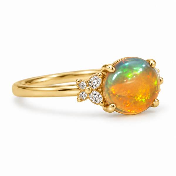 14K Yellow Gold Ethiopian Opal and Diamond Kai Ring
