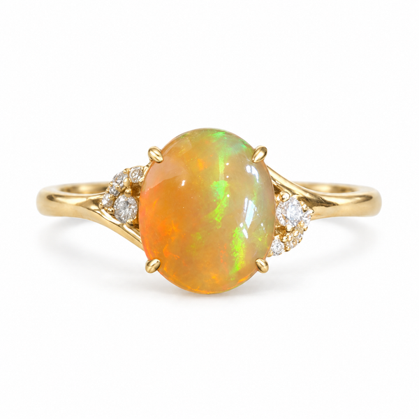 14K Yellow Gold Ethiopian Opal and Diamond Pua Ring