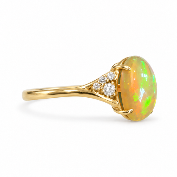 14K Yellow Gold Ethiopian Opal and Diamond Pua Ring