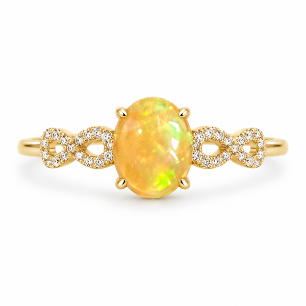 14K Yellow Gold Ethiopian Opal and Diamond Lani Ring