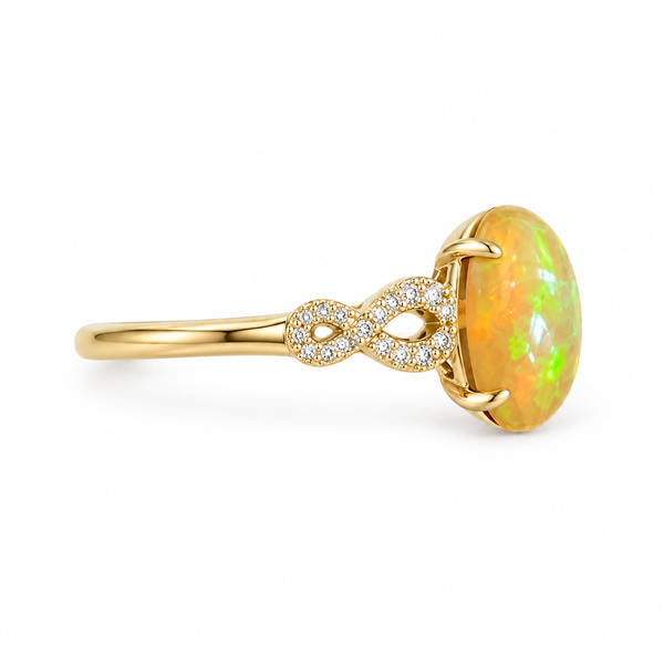 14K Yellow Gold Ethiopian Opal and Diamond Lani Ring
