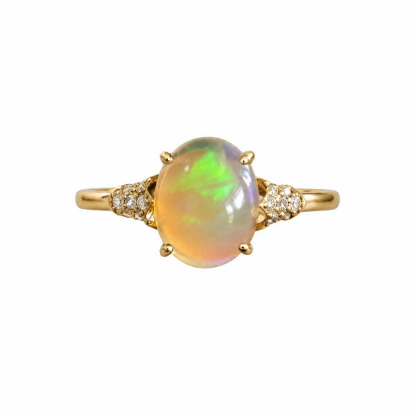 14K Yellow Gold Ethiopian Opal and Diamond Nalu Ring