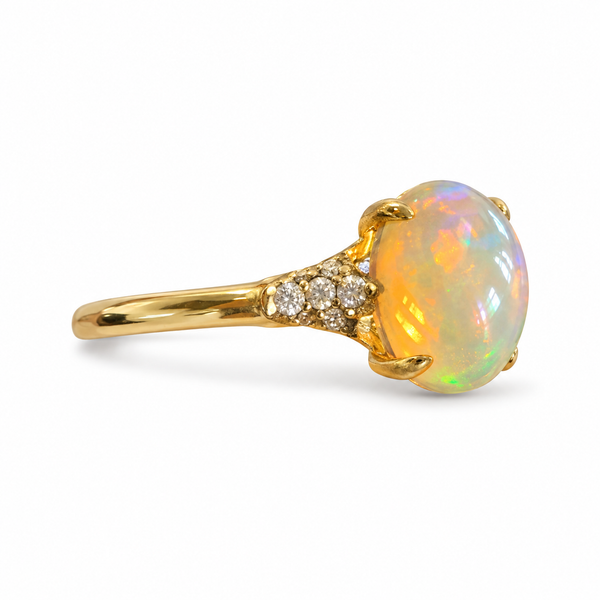 14K Yellow Gold Ethiopian Opal and Diamond Nalu Ring