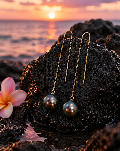 14KY Tahitian Peacock Pearl Threader Earrings