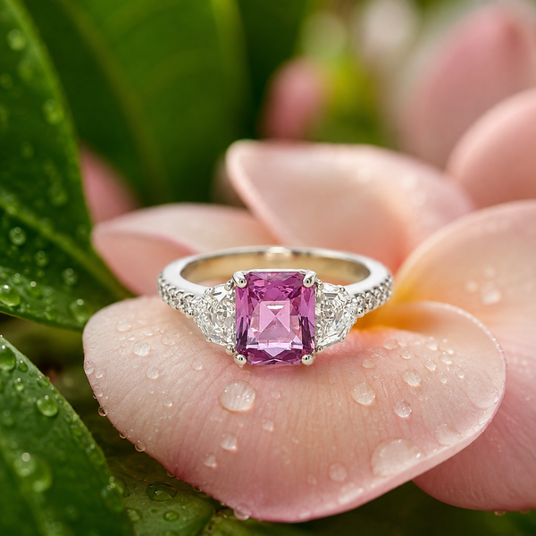 18KW Pink Sapphire Diamond Ring