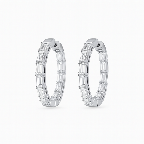 14KW Emerald Cut Diamond Hoop Earrings