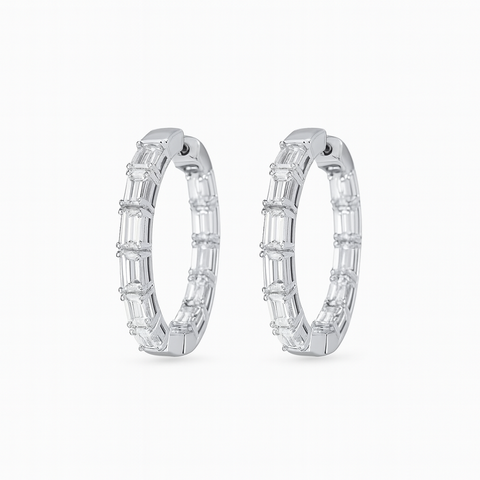 14KW Emerald Cut Diamond Hoop Earrings