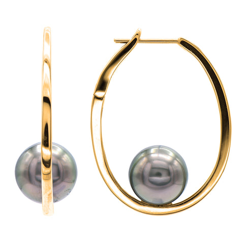14KY Tahitian Pearl Hoop Earring