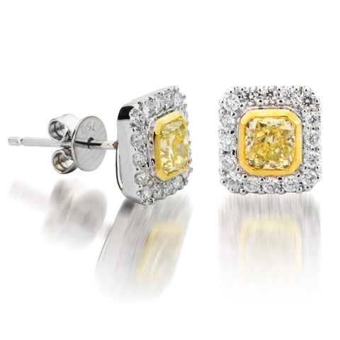 18KW Fancy Yellow Diamond Studs