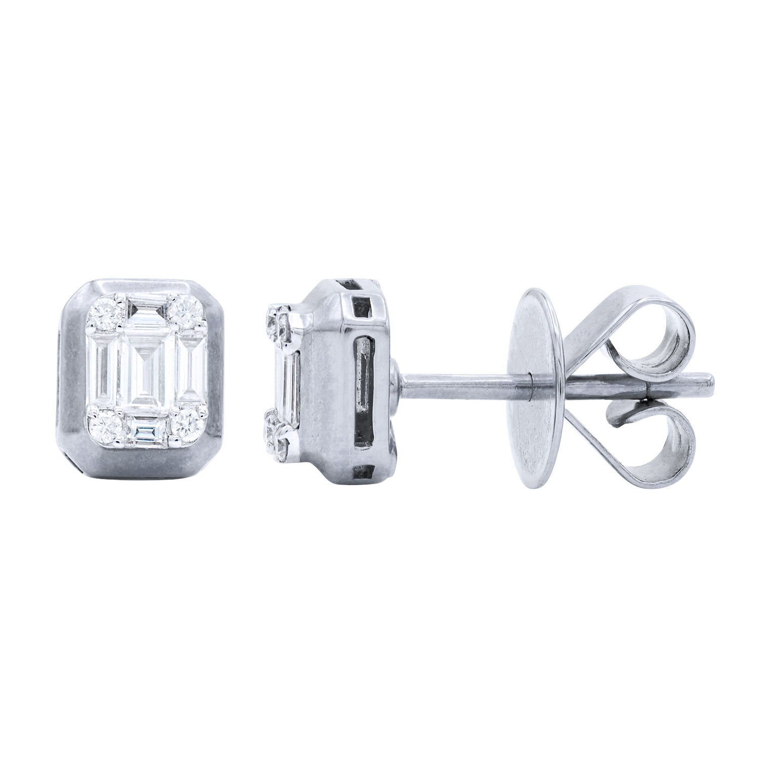 18KW Baguette Diamond Stud Earrings