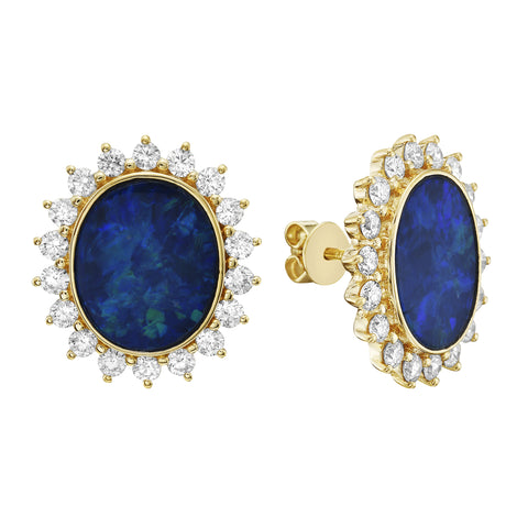 14KY Australian Opal Diamond Studs