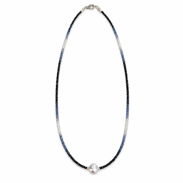 Sterling Blue Sapphire Ombré South Sea Pearl Necklace
