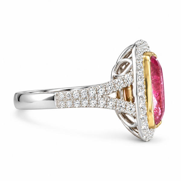 18K Natural Pink Tourmaline Diamond Ring (GIA)