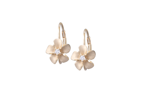 14K Plumeria Leverback Earrings 11mm