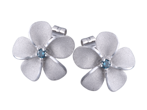 14KW Plumeria Blue Diamond Stud Earrings (8mm)