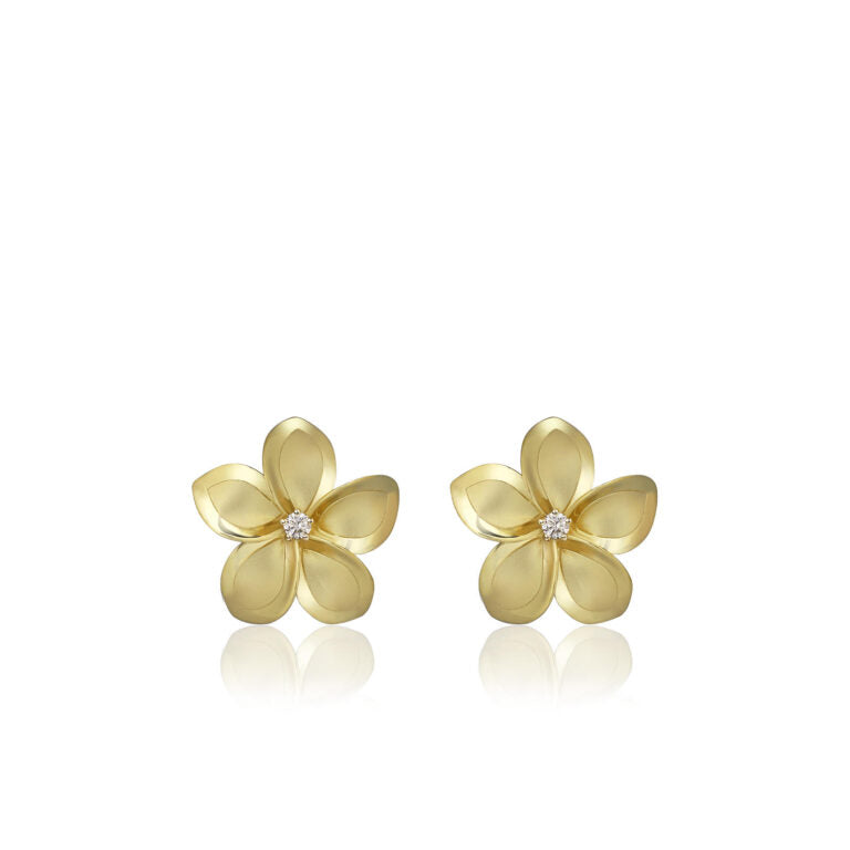 14KY 13mm Plumeria Diamond Studs
