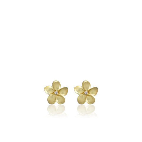 14KY 9mm Plumeria Diamond Studs