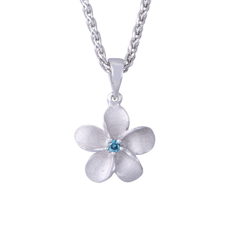 14KW Plumeria Pendant with Blue Diamond 15mm