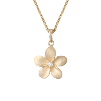 14K YG Plumeria Diamond Pendant 15mm