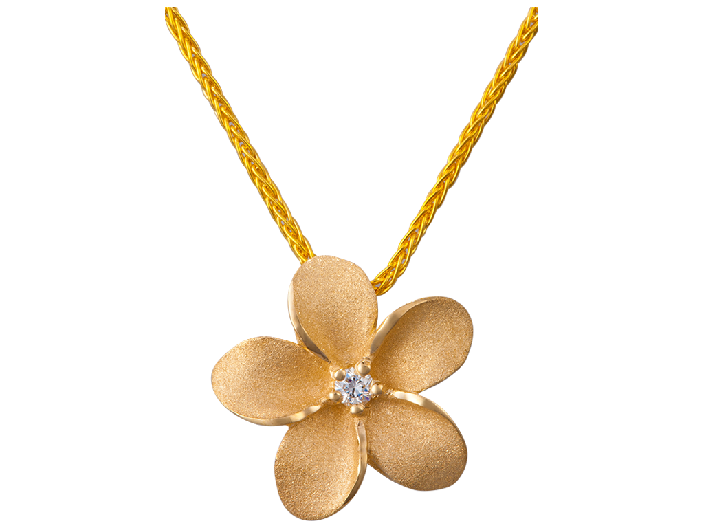 14KY Plumeria Flower Diamond Pendant 11mm